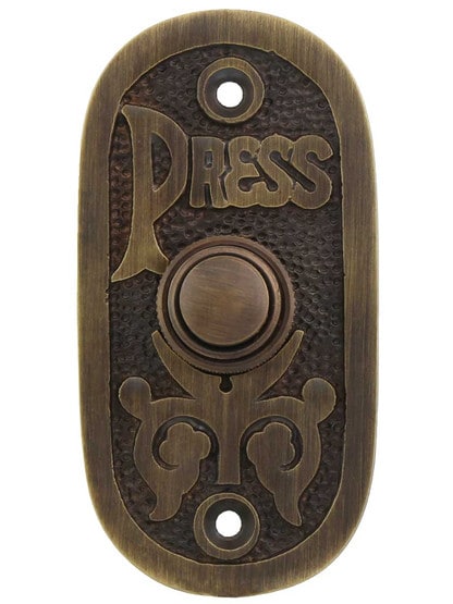 Eastlake Press Solid-Brass Doorbell Button in Antique Brass.